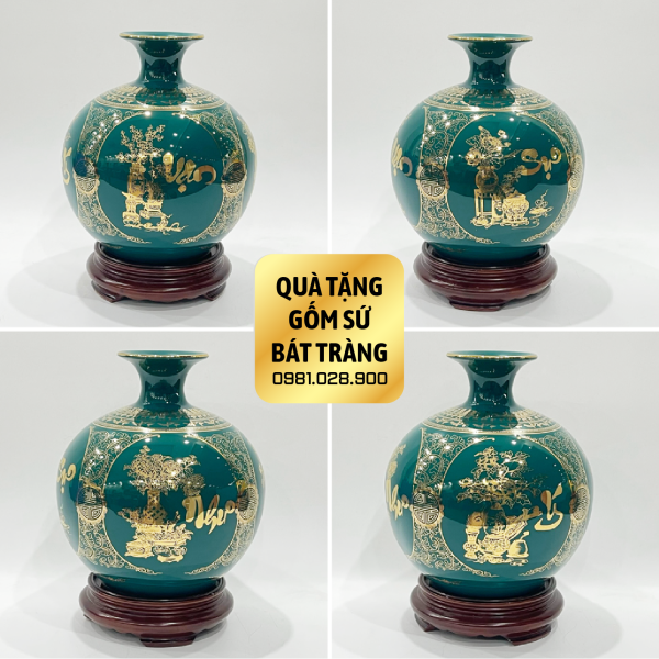 Bình hút tài lộc tứ cảnh Vạn sự như ý viền cổ trống đồng CALC 3.3 - 22/28/30/35cm