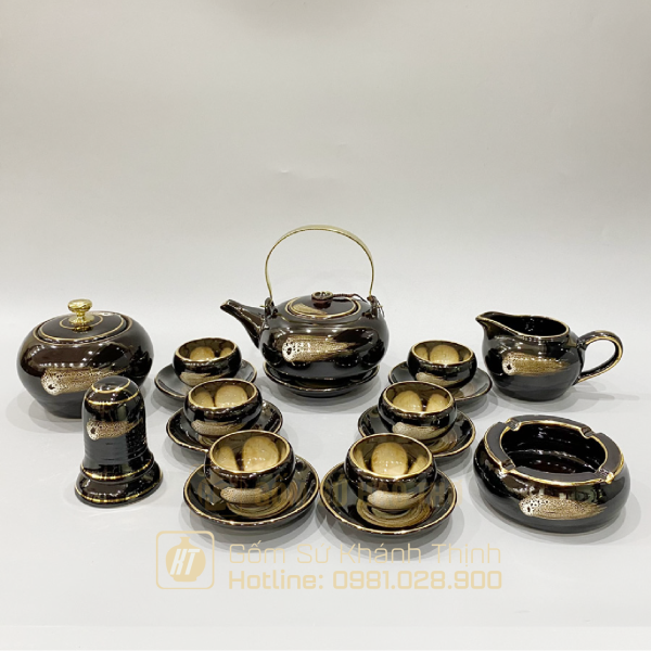 Bộ ấm chén in Logo Giang Tây xước chỉ vàng kim - 550ml