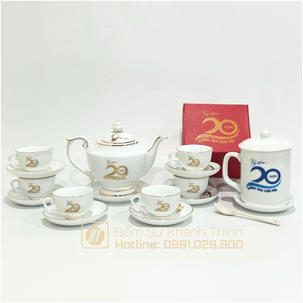 Quà tặng bộ ấm chén in logo đèn thần, Kẻ chỉ vk, họa tiết vk ấm chén đĩa - 550/700ml