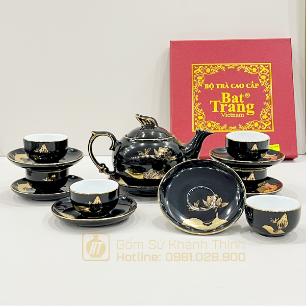 Quà tặng bộ ấm chén in logo màu Phượng Đen chỉ VK họa tiết